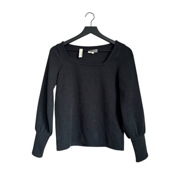 NEW MADEWELL Ottoman Rib Squareneck Top in Black - Picture 2 of 2